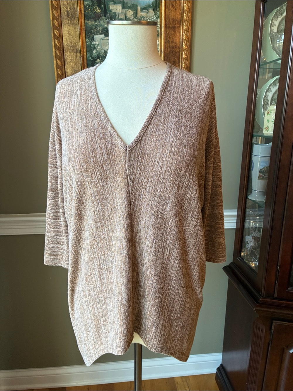 bobi Los Angeles Heathered Taupe V-Neck Sweater Size XS